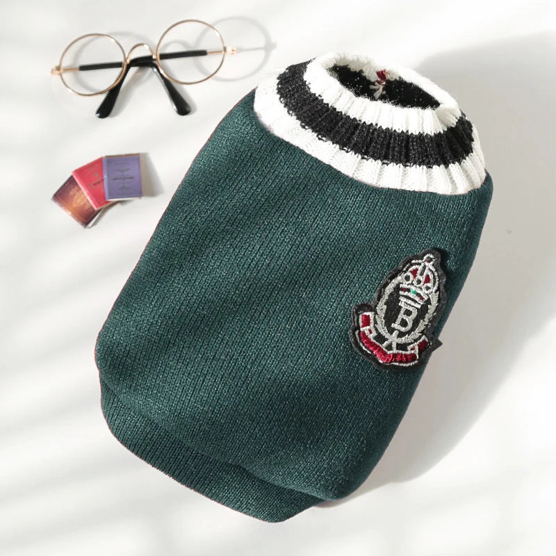 Winter Warm Pet Dog Sweater College Style V-neck Puppy Knitwear For Small Dogs Puppy Vest Clothes Kitty Jacket Outfits