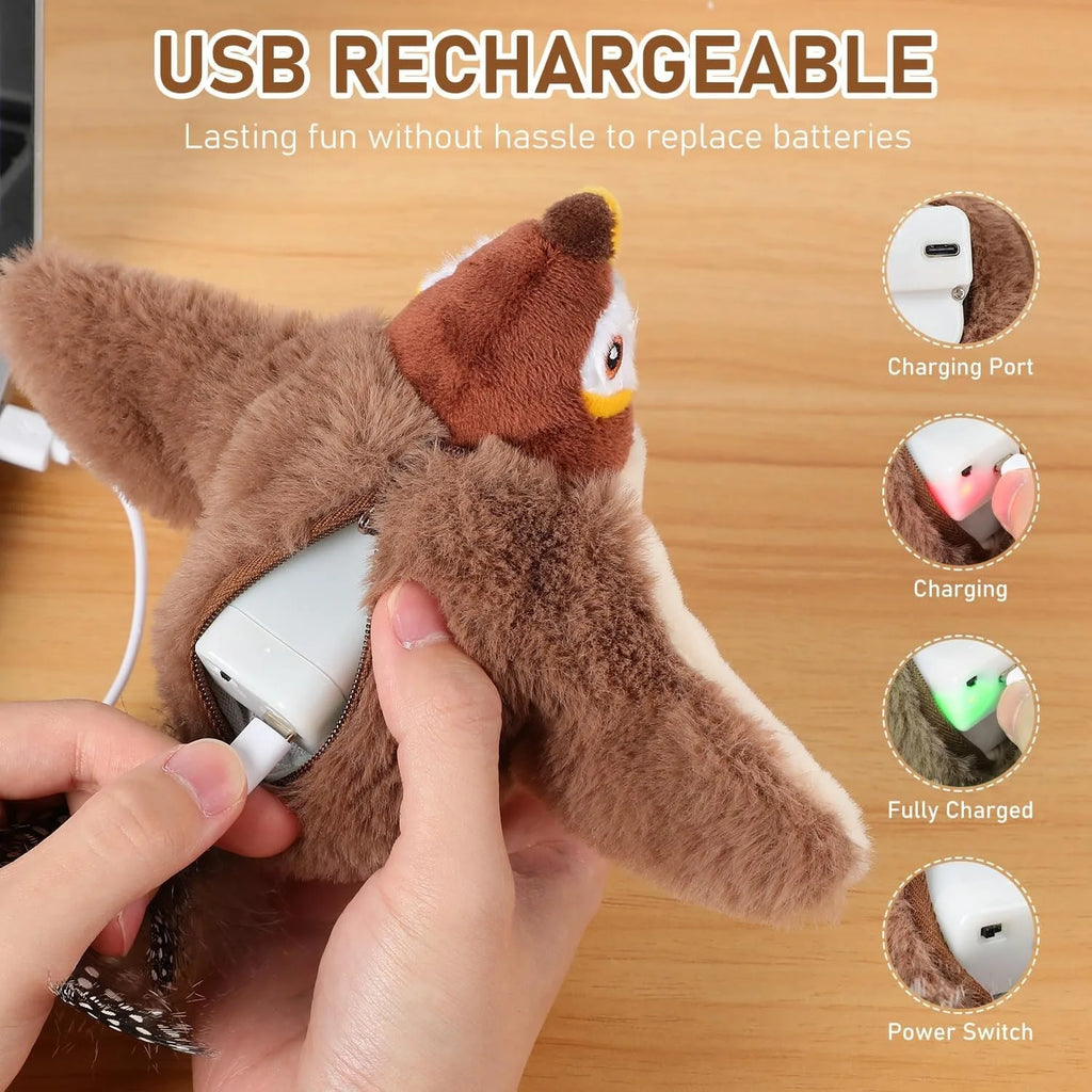 USB Rechargeable Interactive Catnip Electric Bird Toy Touch Activated Squeaky Plush Pet for Cat Dog Kitten Play Party Gift