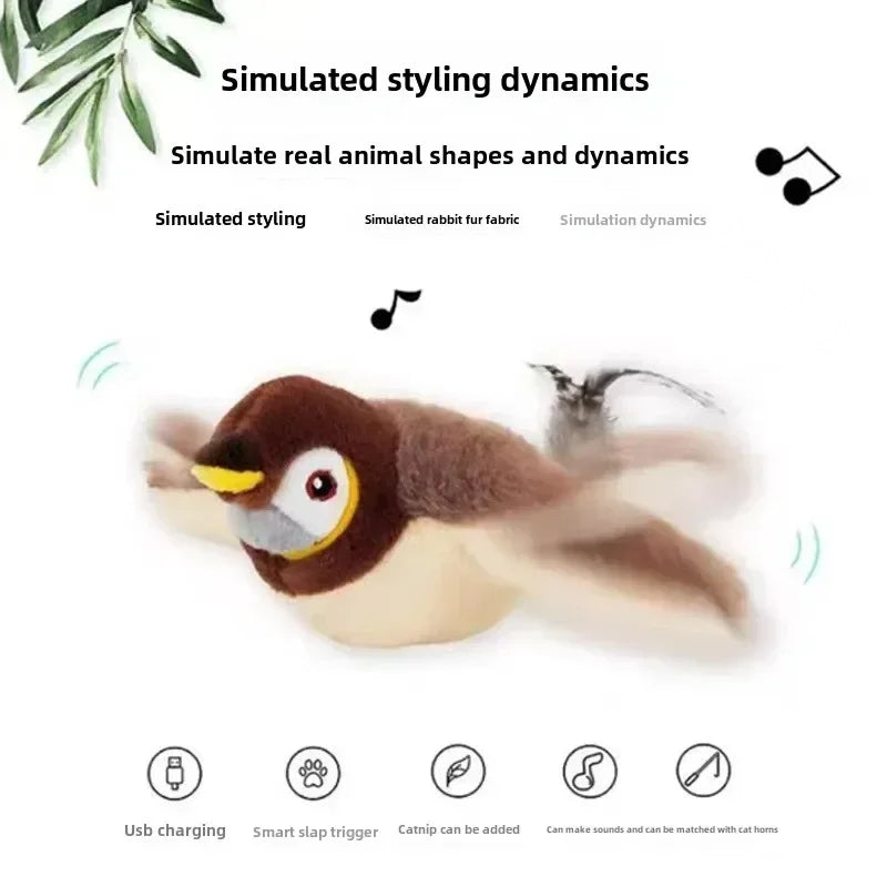 USB Rechargeable Interactive Catnip Electric Bird Toy Touch Activated Squeaky Plush Pet for Cat Dog Kitten Play Party Gift