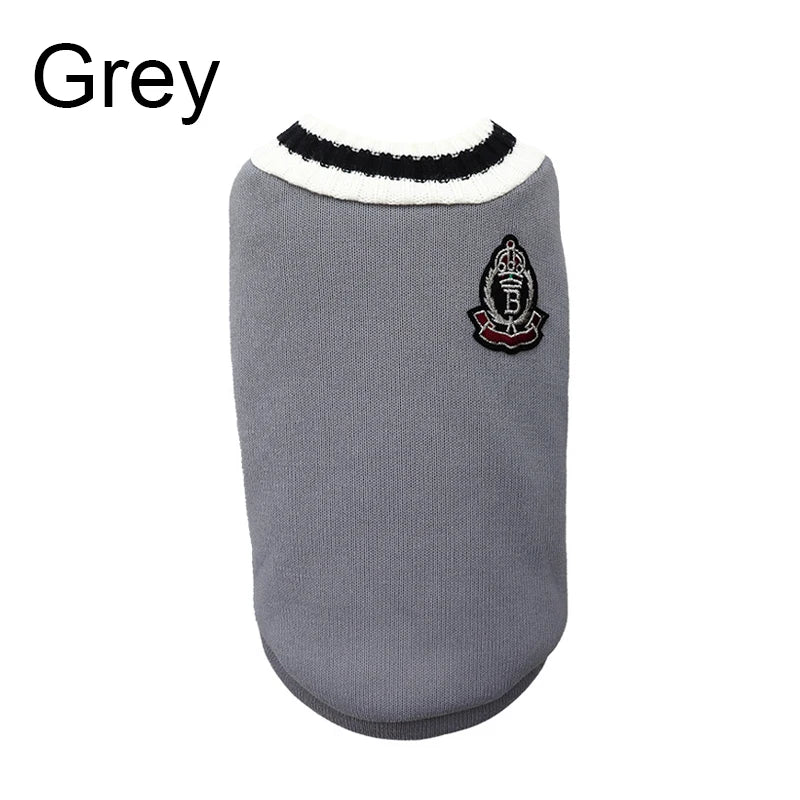 Winter Warm Pet Dog Sweater College Style V-neck Puppy Knitwear For Small Dogs Puppy Vest Clothes Kitty Jacket Outfits
