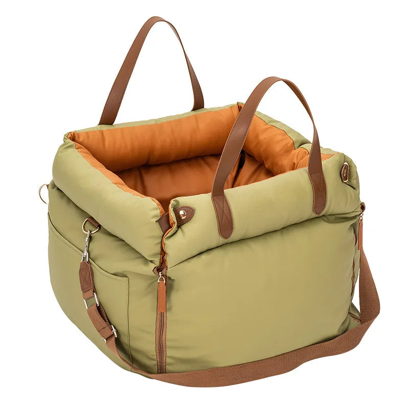 Dog Car Seat with Safety Belt - Non-Slip Pet Car Bed for Small Dogs, Washable Travel Carrier with Secure Straps for Safe Car
